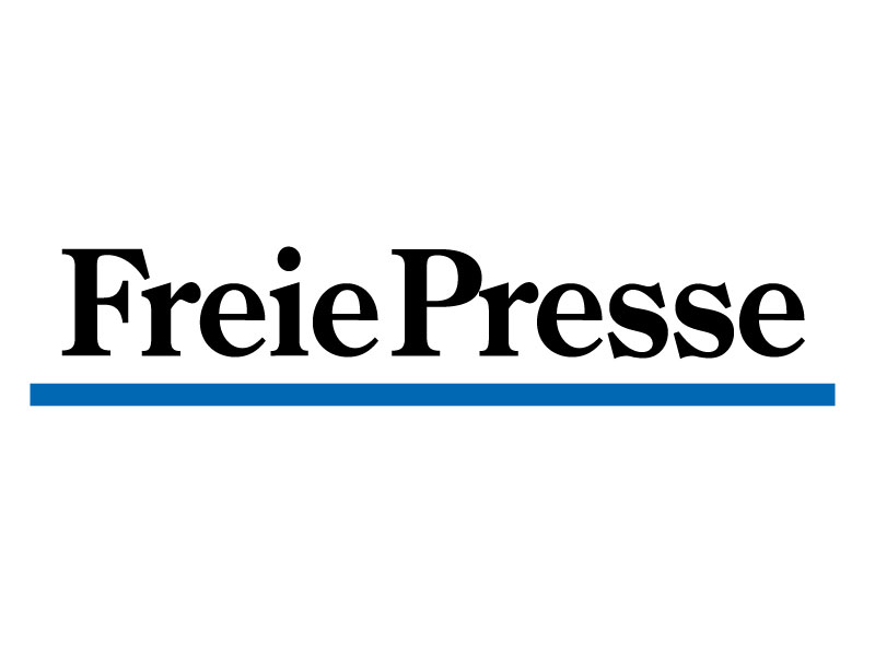 Logo Freie Presse Wortmarke in schwarz mit blauem Strich darunter